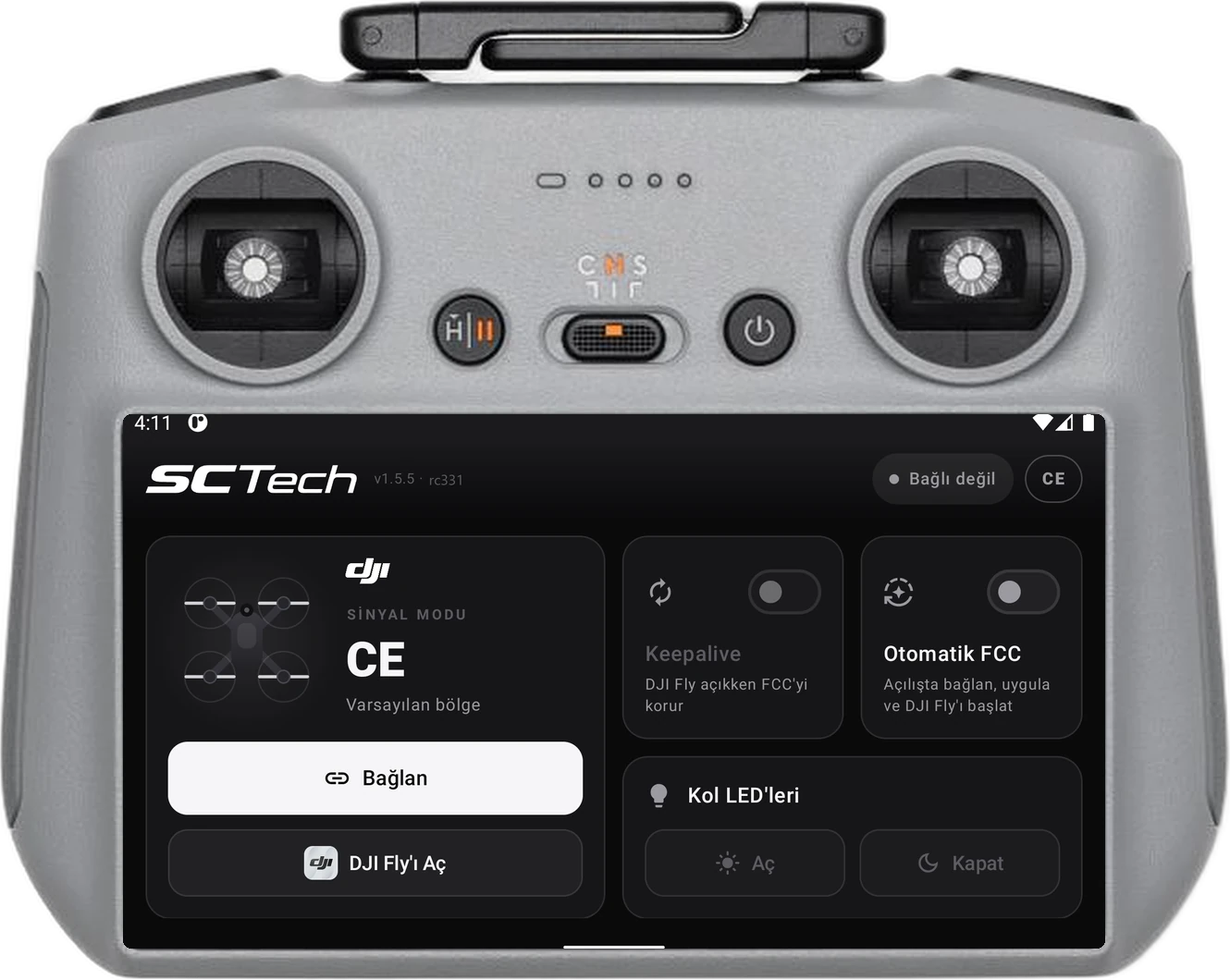 DJI RC 2 kumanda ekranında SCTech uygulaması